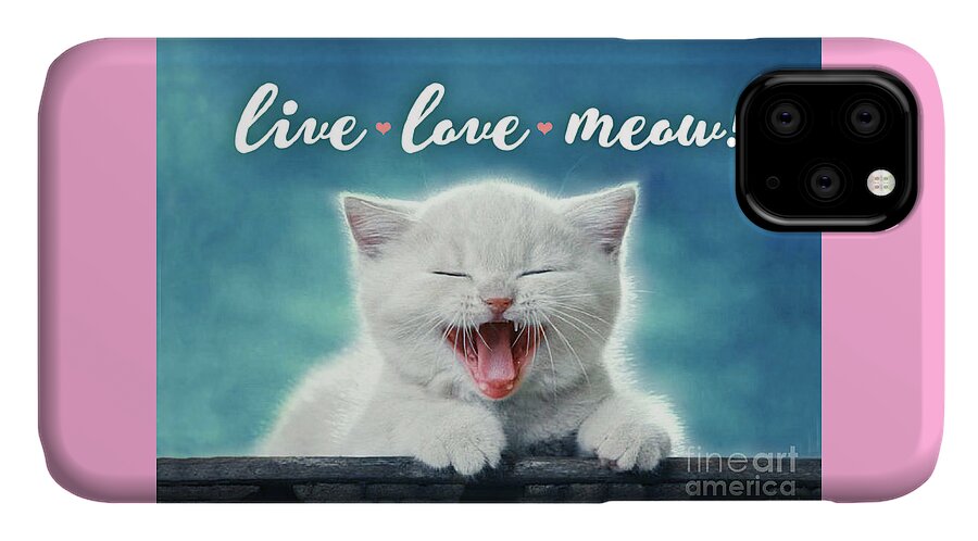 Cat iPhone 11 Case featuring the digital art Live Love Meow blue by Evie Cook