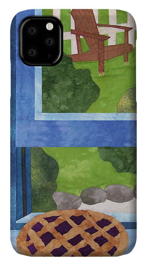 Art Quilt iPhone 11 Case featuring the tapestry - textile My Soul in a Blackberry Pie by Pam Geisel
