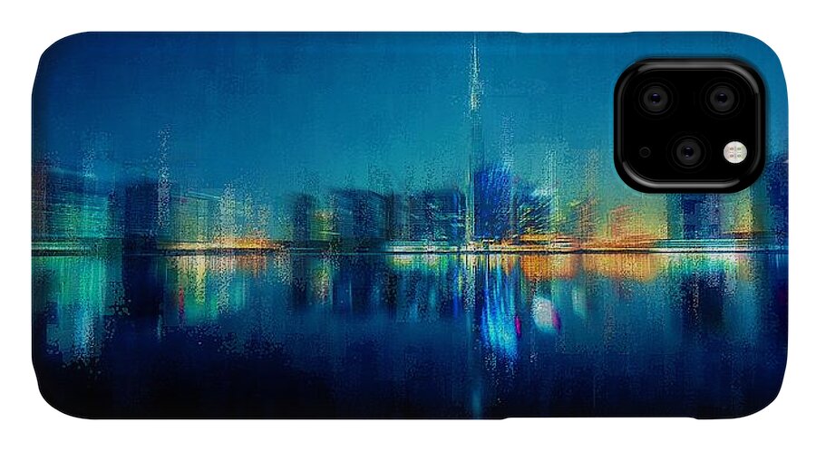 City iPhone 11 Case featuring the digital art Night of the City by David Manlove