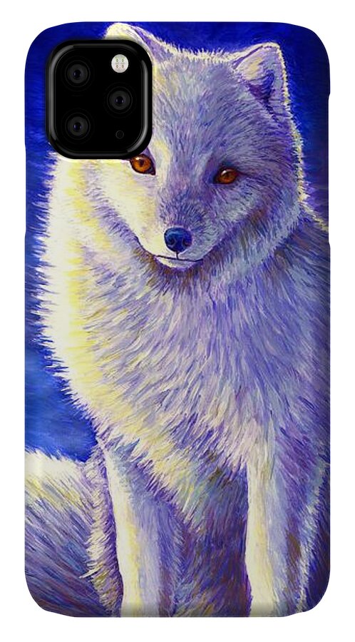 Arctic Fox iPhone 11 Case featuring the painting Peaceful Winter Arctic Fox by Rebecca Wang