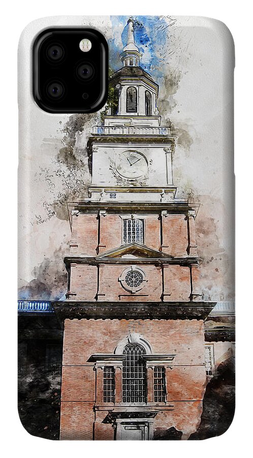 Philadelphia Independence Hall iPhone 11 Case featuring the painting Philadelphia Independence Hall - 01 by AM FineArtPrints