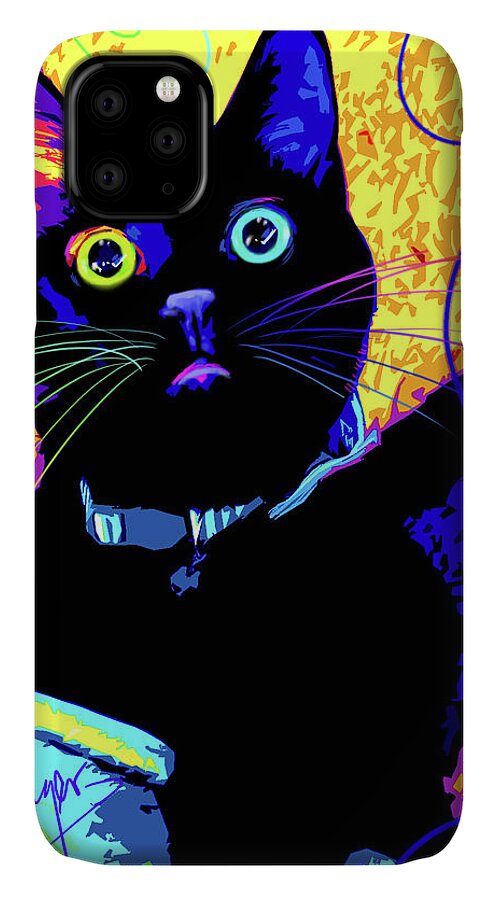 Olive iPhone 11 Case featuring the painting pOpCat Olive by DC Langer