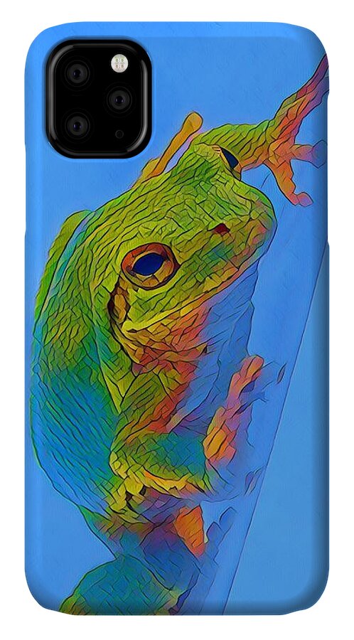 Tree Frog iPhone 11 Case featuring the mixed media Rainbow Tree Frog by Susan Rydberg