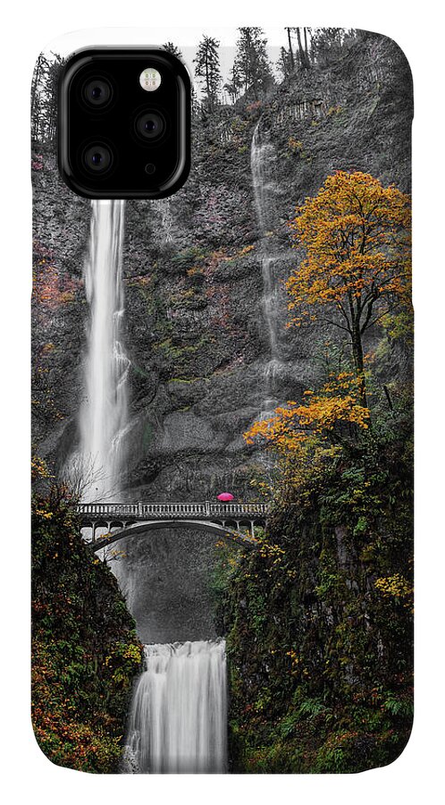 Rainy Day At Multnomah Falls iPhone 11 Case featuring the photograph Rainy Day At Multnomah Falls by Wes and Dotty Weber