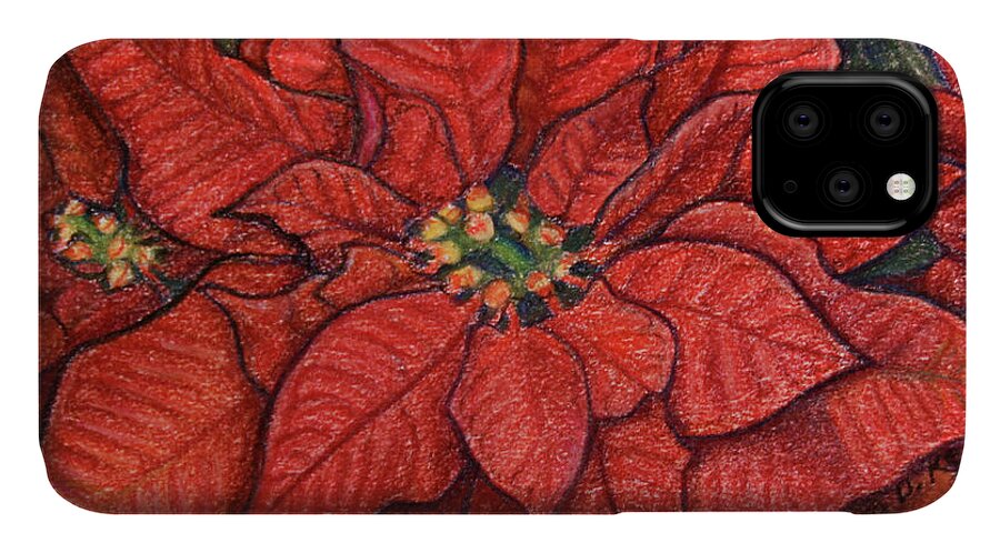 Red iPhone 11 Case featuring the painting Red Poinsettia by Tara D Kemp