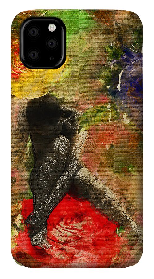Watercolor iPhone 11 Case featuring the mixed media Rosebuds by Carlos Paredes Grogan