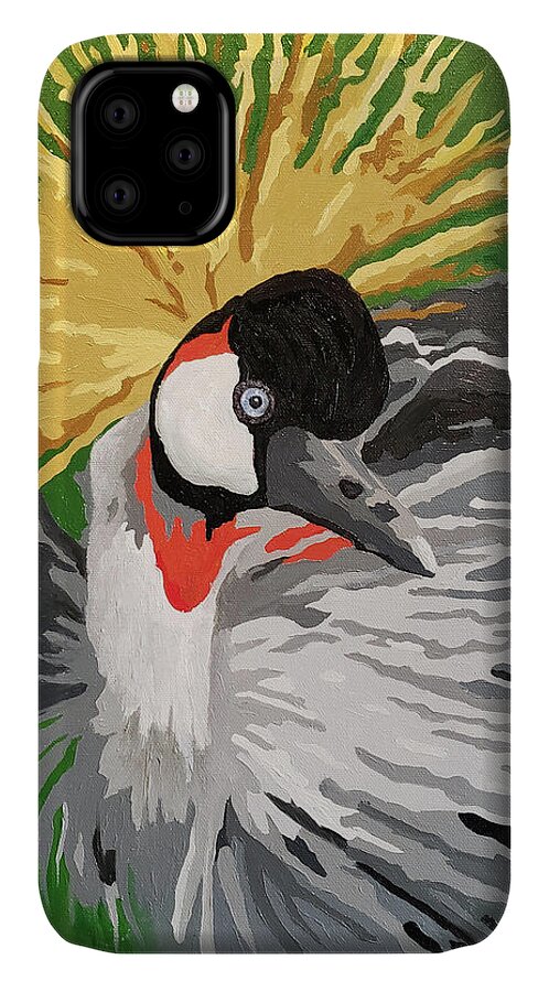 Crane iPhone 11 Case featuring the painting Royalty Wears A Crown by Cheryl Bowman