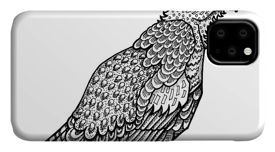 Animal Portrait iPhone 11 Case featuring the drawing Ruffed Grouse by Amy E Fraser