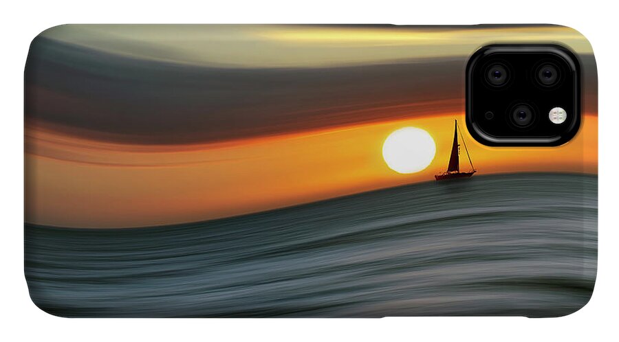Sunset iPhone 11 Case featuring the digital art Sailing to the Sunset by Christopher Johnson
