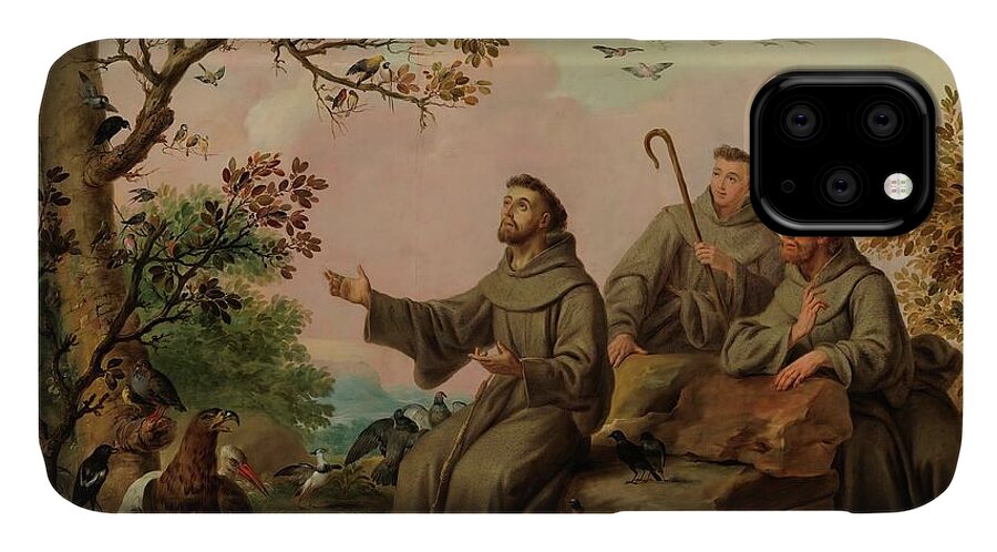 Antonio Carnicero iPhone 11 Case featuring the painting 'Saint Francis Preaching to the Birds'. 1788 - 1789. Oil on canvas. by Antonio Carnicero -1748-1814-