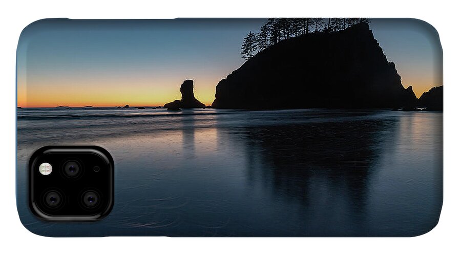 Background iPhone 11 Case featuring the photograph Sea Stack Silhouette by Ed Clark