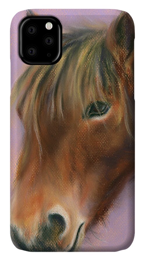Pastel Animal iPhone 11 Case featuring the painting Shaggy Brown Pony by MM Anderson