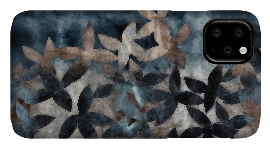 Shibori iPhone 11 Case featuring the digital art Shibori Leaves Indigo Print by Sand And Chi