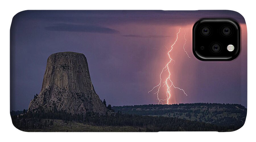 Devils Tower iPhone 11 Case featuring the photograph Showers and LIghtning by Laura Hedien