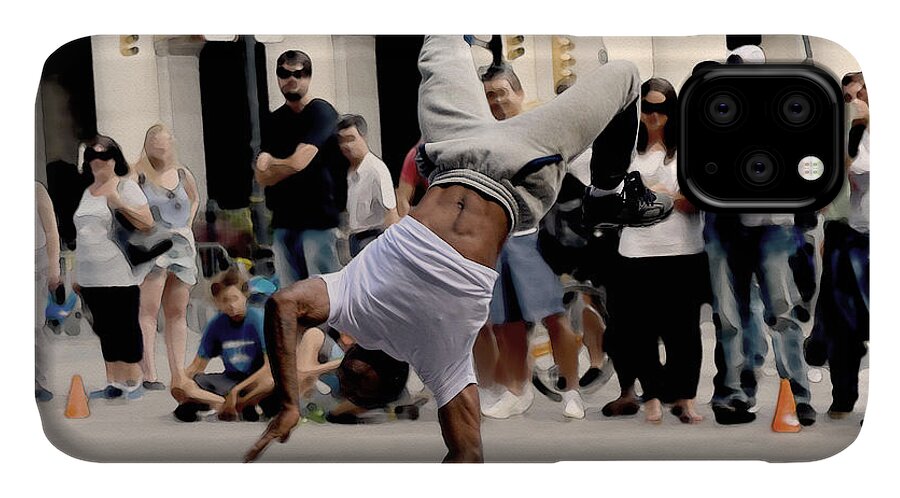 Street Dance iPhone 11 Case featuring the digital art Street Dance. New York City. by Alex Mir