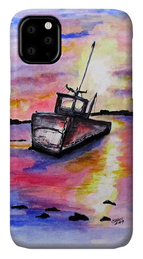 Pink iPhone 11 Case featuring the painting Sunset Rest by Clyde J Kell