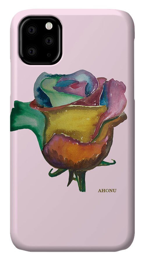 Rose iPhone 11 Case featuring the painting The 1111 Global Rose by AHONU Aingeal Rose