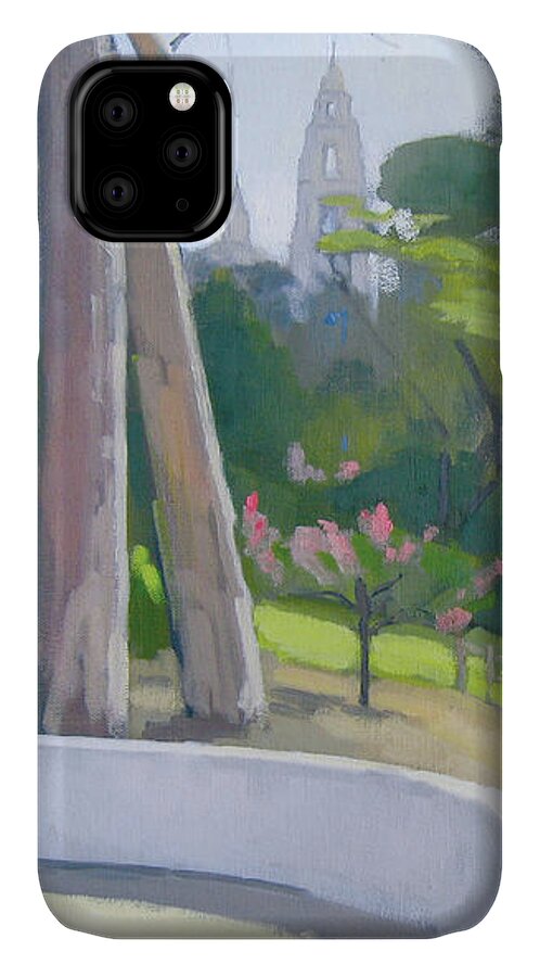 Dog Park iPhone 11 Case featuring the painting Nate's Point Dog Park Balboa Park San Diego California by Paul Strahm