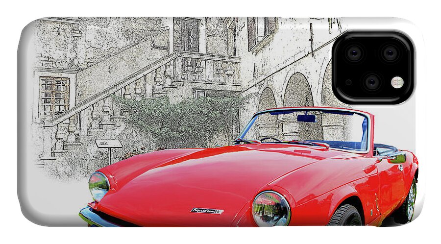 Triumph iPhone 11 Case featuring the photograph Triumph Spitfire on Grand Tour by Peter Leech