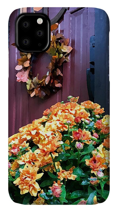 Fall iPhone 11 Case featuring the photograph Wreath and Mum by Tom Johnson