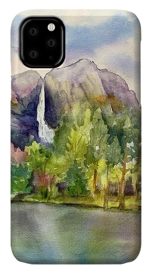 Yosemite iPhone 11 Case featuring the painting Yosemite Waterfalls by Hilda Vandergriff