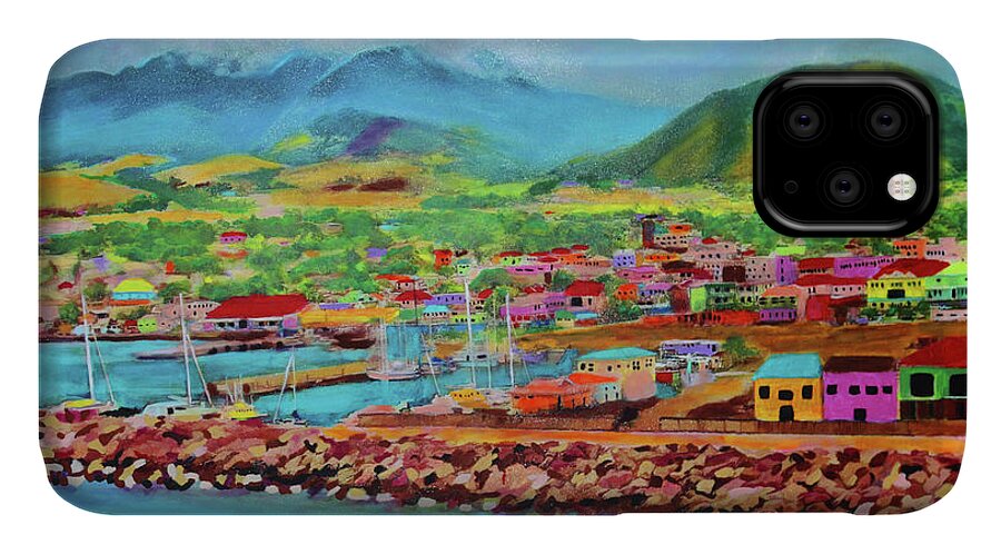 Caribbean iPhone 11 Case featuring the painting Docked in St Kitts by Deborah Boyd