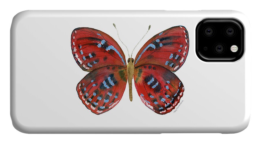 Red Butterfly iPhone 11 Case featuring the painting 81 Paralaxita Butterfly by Amy Kirkpatrick