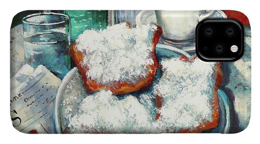 New Orleans Food iPhone 11 Case featuring the painting A Beignet Morning by Dianne Parks