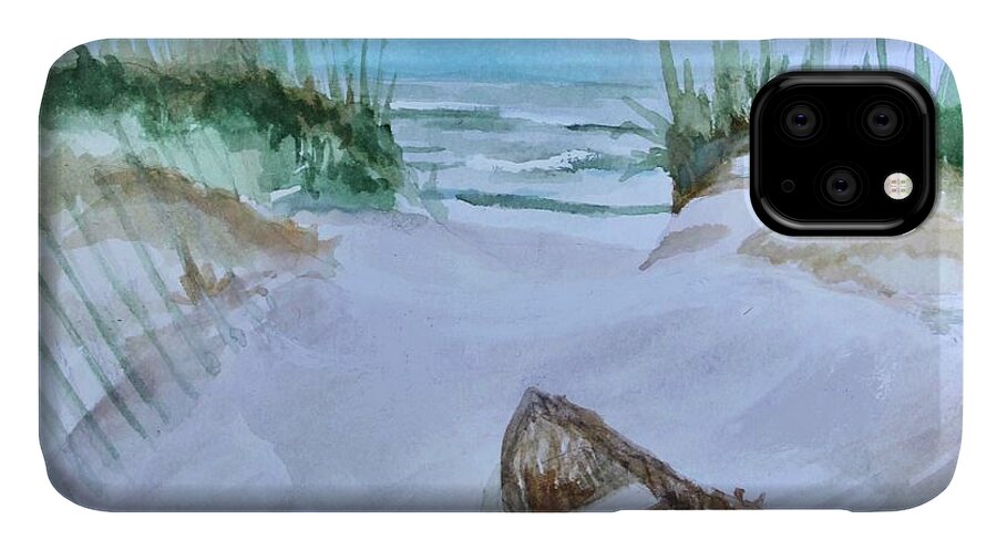 Landscape iPhone 11 Case featuring the painting A Trip to the Beach by Elizabeth Robinette Tyndall