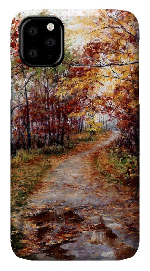 Landscape iPhone 11 Case featuring the painting A Walk To Remember by Mary Giacomini