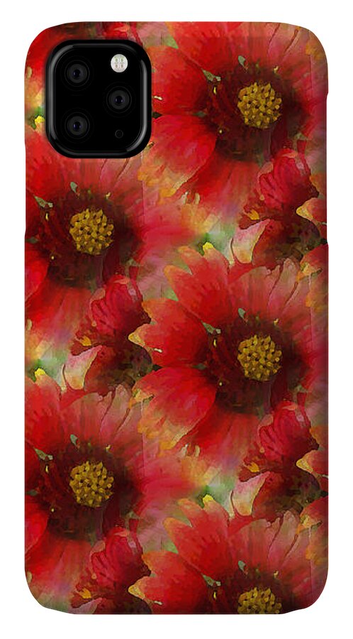 Botanical iPhone 11 Case featuring the mixed media Indian Blanket Flowers by Shelli Fitzpatrick