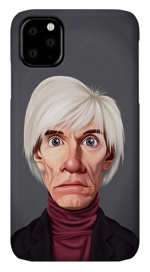 Illustration iPhone 11 Case featuring the digital art Celebrity Sunday - Andy Warhol by Rob Snow