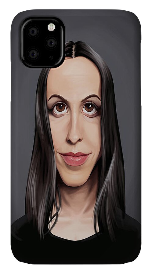 Illustration iPhone 11 Case featuring the digital art Celebrity Sunday - Alanis Morissette by Rob Snow