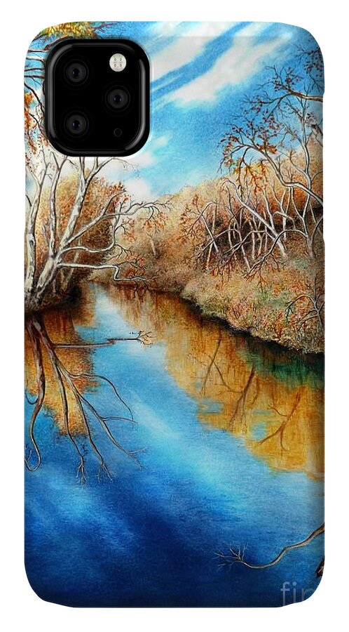 South Elkhorn Creek iPhone 11 Case featuring the drawing Autumn on the Elkhorn by David Neace