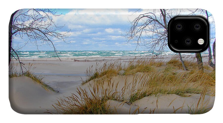 Trees iPhone 11 Case featuring the photograph Big Waves on Lake Michigan by Michelle Calkins