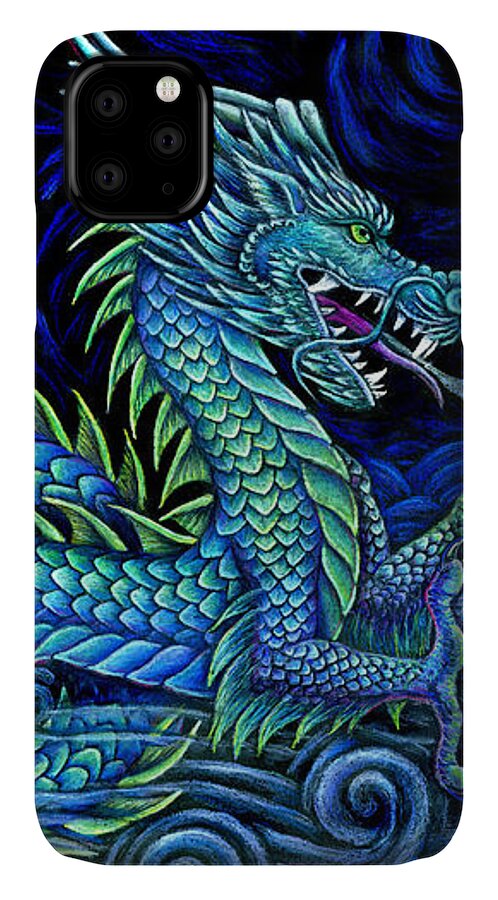 Chinese Dragon iPhone 11 Case featuring the drawing Chinese Azure Dragon by Rebecca Wang
