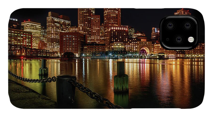 New England.night iPhone 11 Case featuring the photograph City with a Soul- Boston Harbor by Tim Bryan
