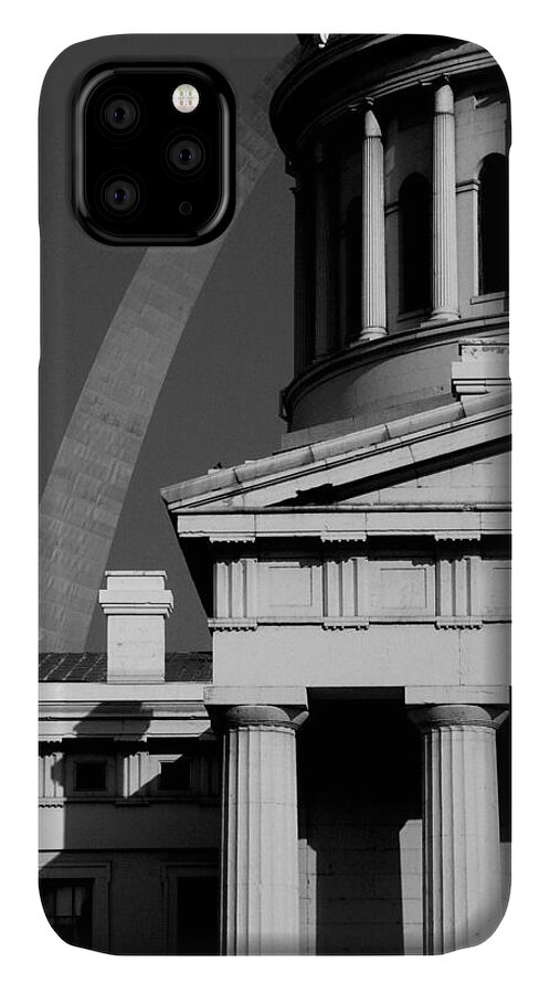 Architecture iPhone 11 Case featuring the photograph Classical Courthouse Arch Black White by Patrick Malon