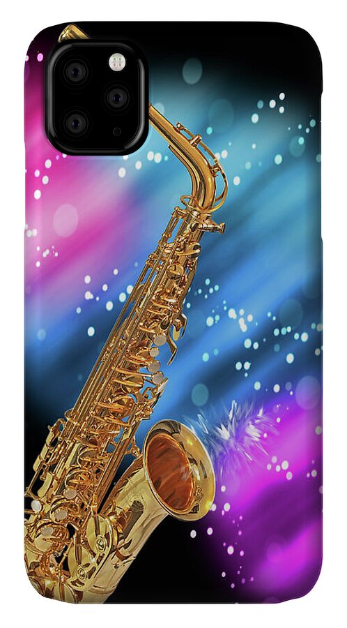 Music iPhone 11 Case featuring the photograph Cosmic Sax by Gill Billington