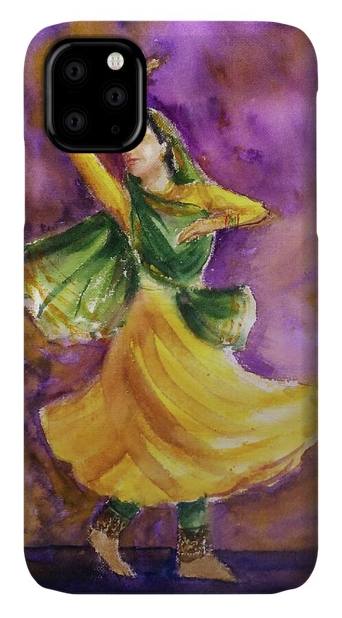 Kathak Dancer iPhone 11 Case featuring the painting Dancer by Asha Sudhaker Shenoy
