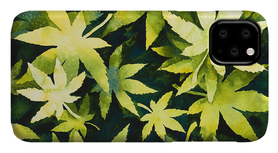 Green iPhone 11 Case featuring the painting Going Green by Mary Giacomini