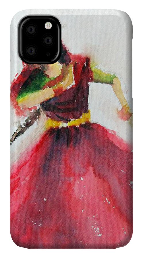 Kathak Dancer iPhone 11 Case featuring the painting Kathak dancer by Asha Sudhaker Shenoy