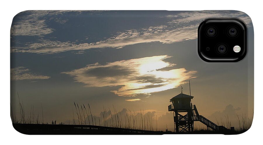 Photography Of The Beach iPhone 11 Case featuring the photograph Lifeguard tower at dawn by Julianne Felton