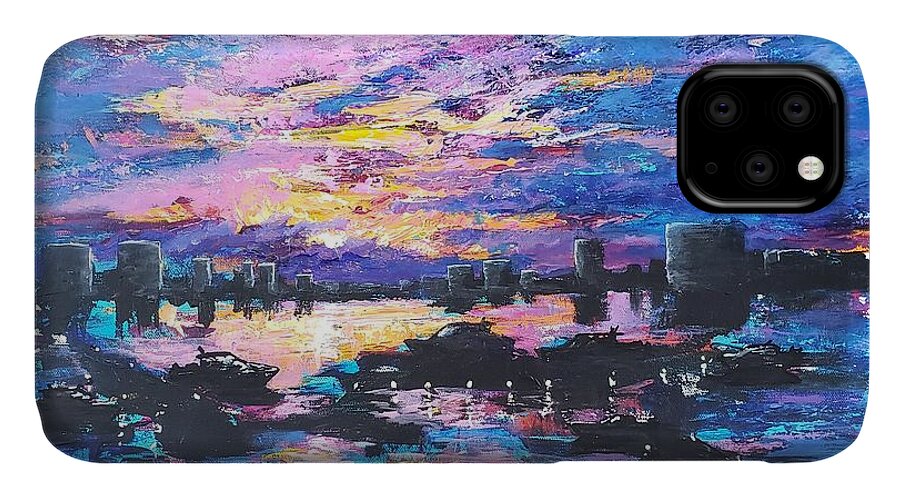 Sunset iPhone 11 Case featuring the painting Liquid Sunset by Lisa Debaets