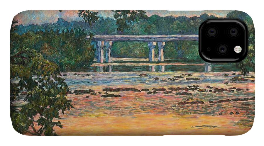 Landscape iPhone 11 Case featuring the painting New Memorial Bridge at Dusk by Kendall Kessler