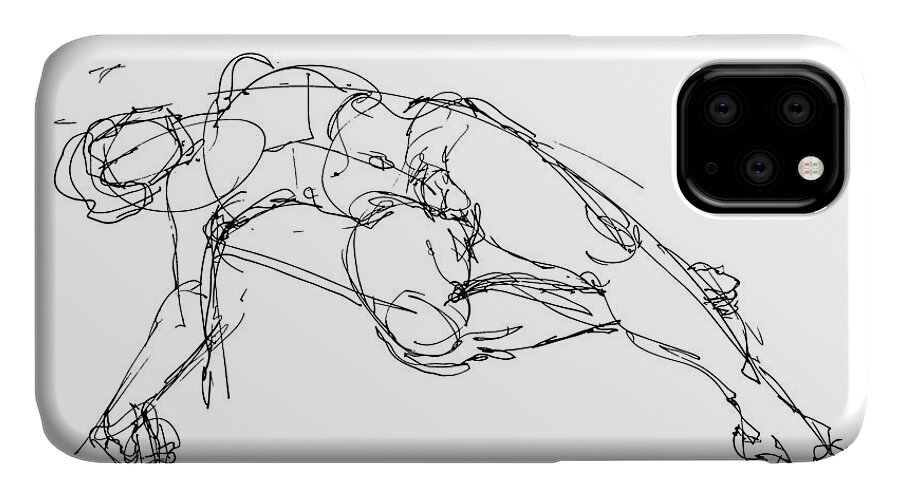 Male iPhone 11 Case featuring the drawing Nude Male Drawings 1 by Gordon Punt