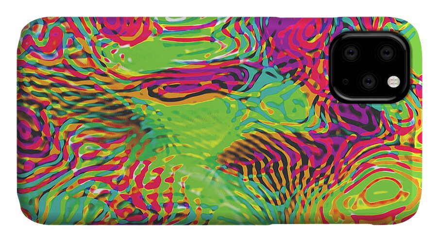 Abstract Art iPhone 11 Case featuring the digital art Primary Ripples In Green by David Davies