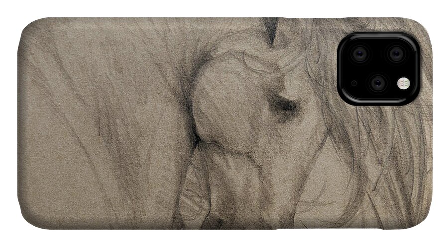 Freisian iPhone 11 Case featuring the drawing Rain Shadow - Grey Version by Jani Freimann