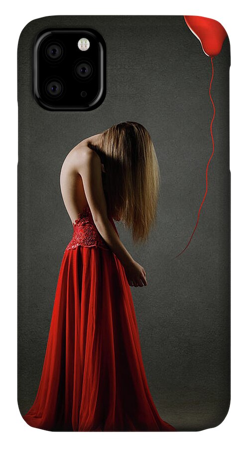 Woman iPhone 11 Case featuring the photograph Sad woman in red by Johan Swanepoel