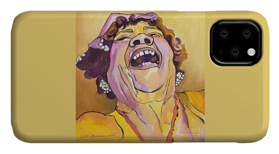 Pat Saunders-white iPhone 11 Case featuring the painting Singing The Blues by Pat Saunders-White